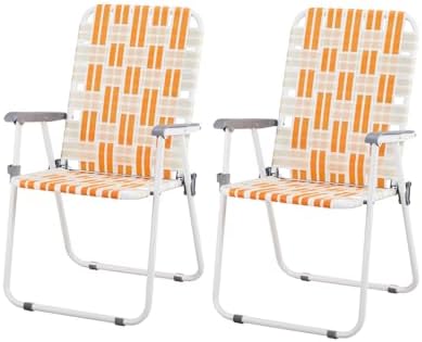 Outvita Webbed Lawn Chairs Set of 2, Easy Open & Lightweight Orange