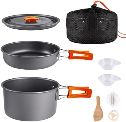 aiGear Camping Cookware with Pot Pan Kettle Cutlery Tableware 1-2 People