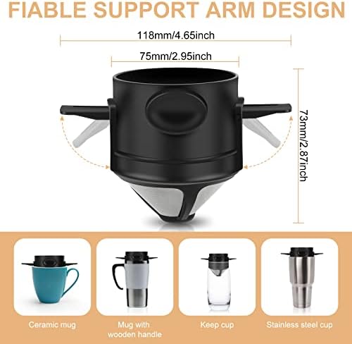 Pour Over Coffee Maker,Portable Stainless Steel Reusable Coffee Filter, Mini Collapsible Paperless Single Serve 1 Cup Coffee Dripper Cup Easy To Clean For Travel Camping