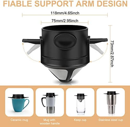 Pour Over Coffee Maker,Portable Stainless Steel Reusable Coffee Filter, Mini Collapsible Paperless Single Serve 1 Cup Coffee Dripper Cup Easy To Clean For Travel Camping