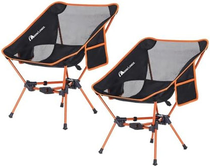 MOON LENCE Portable Camping Chair Backpacking Chair - The 4th Generation Ultralight Folding Chair - Compact, Lightweight Foldable Chairs for Hiking Mountaineering, Beach (Orange-2Pack)