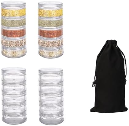 4 Sets 5 Layers Travel Spice Container with Black Organizer Bag, Clear Mini Portable Stackable Camp Spice Kit for Outdoor Cooking, Traveling, Barbecuing Use
