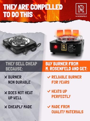 M. ROSENFELD Hookah Coal Burner 500W with Grid - Coal Burner for Hooka Cubes Black Heat Hookah Charcoal Burner Electric for Shisha with Grill & Free Hooka Tongs Hooka Stove - 304 Stainless Steel