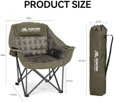 Oversized Camping Chair,Padded Camping Chairs Support 450LBS, Green Plaid