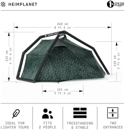 HEIMPLANET Original |FISTRAL V2, 1-2 Person Tent | Inflatable Camping Tent | Outer Tent and Tent Floor - 5000mm | No Tent Poles Required | Supports 1% for The Planet