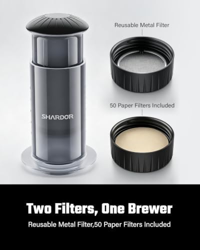 SHARDOR Manual Coffee Press, Dual Filter Portable Coffee Maker, 10 oz