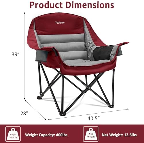Youtanic Oversized Camping Chair, Portable Folding Camping Chairs