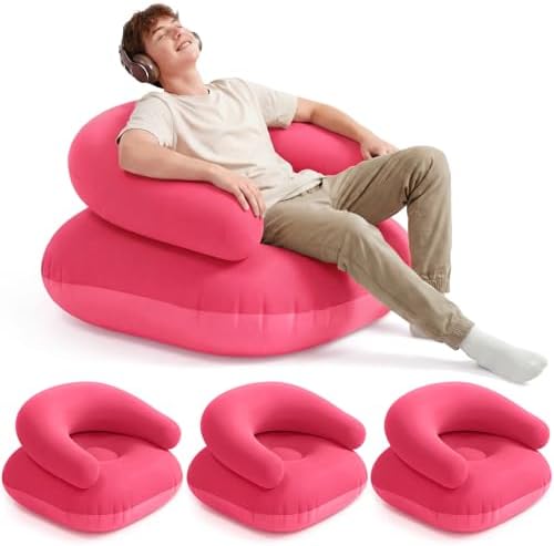 Novabright 4 Pcs Inflatable Chairs for Adults Blow Up Games Chairs Folding Portable Flocking Inflatable Sofa for Living Room Learning Camping Party (Hot Pink)