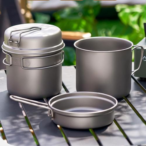 BY-J Titanium Camping Cookware 1100ML & 350ML Titanium Pot with Lid and Stainless steel spatula Camping Pot for Backpacking Hiking Traveling and Picnic