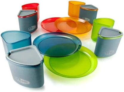 GSI Outdoors Infinity 4 Person Compact Nesting Tableset for Ultra-Light and Compact with Cup, Bowls and Plates for Camping, RV, or BBQ