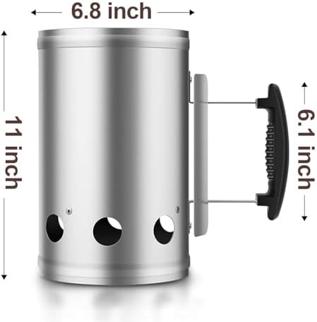 BEAU JARDIN Charcoal Chimney Starter Large Capacity BBQ Grill Lighter Barbecue Fire Starter Grilling for Charcoal Grill Briquette Coal Fire Starter Chimney for Grills Outdoor Cooking Can Accessories