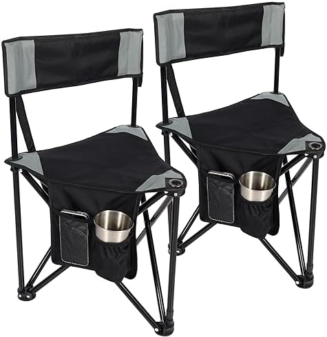 REDCAMP 2 Pack Tripod Camping Chairs Folding Lightweight, Portable 3 Legged Tripod Stool Seat with Backrest, Small Golf Chair Compact for Adults Fishing Hunting, Black