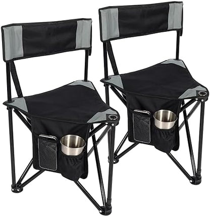 REDCAMP 2 Pack Tripod Camping Chairs Folding Lightweight, Portable 3 Legged Tripod Stool Seat with Backrest, Small Golf Chair Compact for Adults Fishing Hunting, Black
