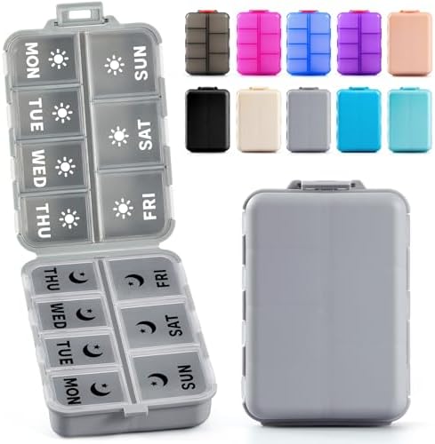 Foldable Portable 7 Day Pill Organizer 2 Times a Day, AM PM Weekly Pill Box
