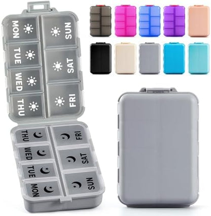 Foldable Portable 7 Day Pill Organizer 2 Times a Day, AM PM Weekly Pill Box