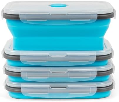 Collapsible Silicone Food Storage Containers Set with Lid & Air Vent,Foldable Lunch Containers(4PCS,Blue,27oz)
