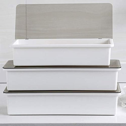 Large Flatware Tray Kitchen Drawer Organizer With Lid And Drainer - Plastic Kitchen Cutlery Tray and Utensil Storage Container with Cover - Dinnerware Holder White