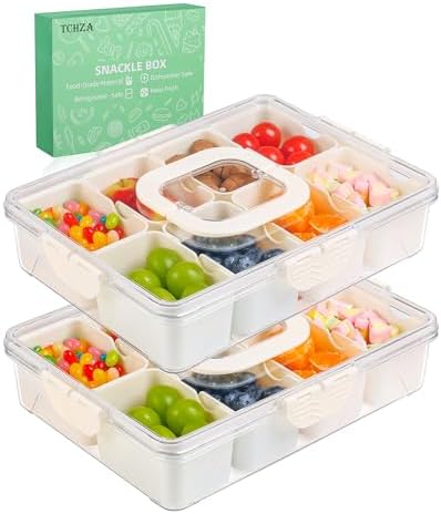 2Pack Snackle Box Containers Dishwasher Safe Divided Serving Tray with Lid