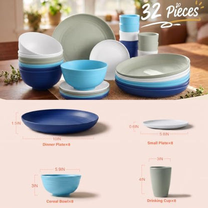 32-Piece Dishes Sets for 8, Plastic Plates and Bowls Sets - Island