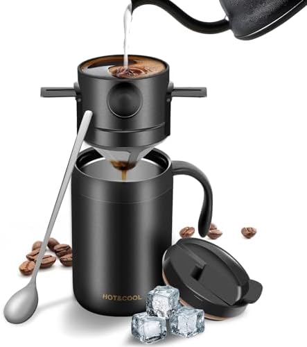 MACIFECI 16oz Camping Coffee Maker Pour Over Coffee Maker Camping Coffee Pot Portable Coffee Maker for Travel Camping Offices Backpacking Outdoor (Black)