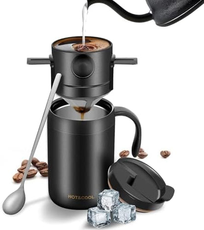 MACIFECI 16oz Camping Coffee Maker Pour Over Coffee Maker Camping Coffee Pot Portable Coffee Maker for Travel Camping Offices Backpacking Outdoor (Black)