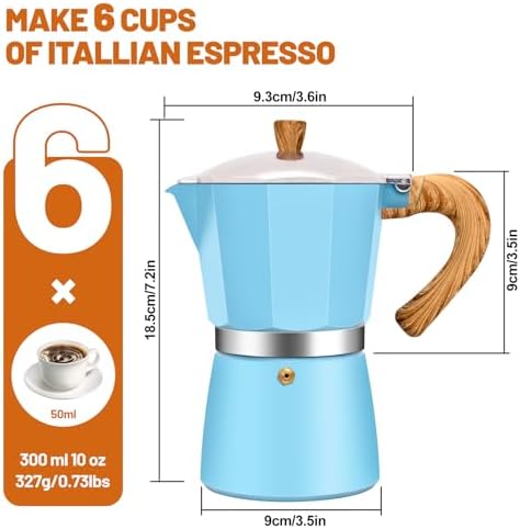 6 Cup Aluminum Espresso Stovetop Moka Pot Express Coffee Maker Percolator Italian Classic Mocha Coffee Machine for Italian and Cuban Cafe Brewing for Home & Camping 300ml 10oz