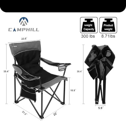 Oversized Portable Camping Chairs, Collapsible Outdoor Chairs with Pocket and Cup Holders, Carry Bag for Camping,Tailgates,Beach,and Sports