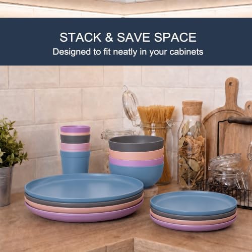 28 Piece Dinnerware Set for 4, Unbreakable Plates and Bowls Sets
