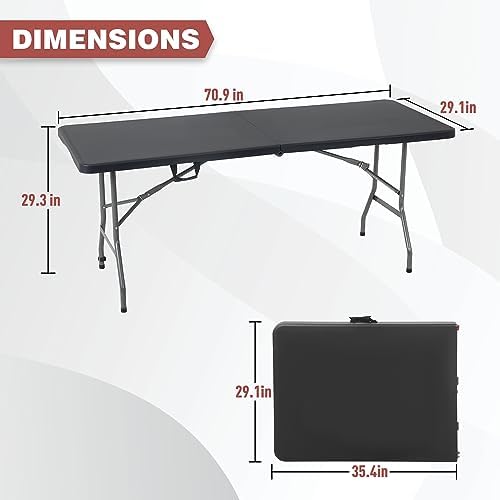 FDW | 6FT Folding Table | Black | Portable Plastic Table