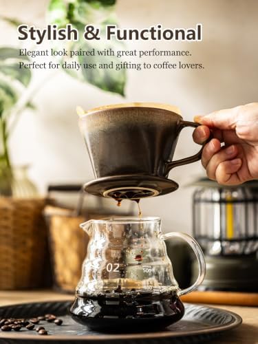 Gomakren Pour Over Coffee Maker 3 Hole Cone Brewer, Ceramic Coffee Dripper