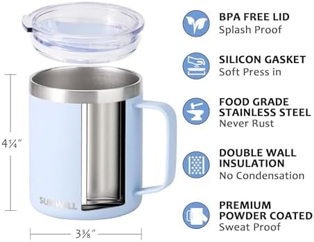 SUNWILL Travel Coffee Mug Set of 4, 14 oz Insulated Stainless Steel