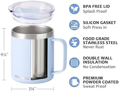 SUNWILL Travel Coffee Mug Set of 4, 14 oz Insulated Stainless Steel