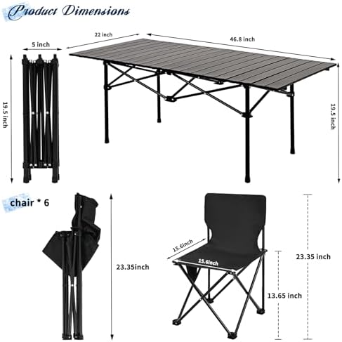 Camping Table with 6 Chairs, Portable Folding Picnic Table Set