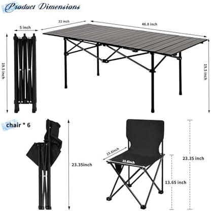 Camping Table with 6 Chairs, Portable Folding Picnic Table Set