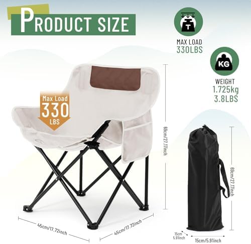 2 Pack Folding Camping Chairs Portable, Black, White, Solid Color