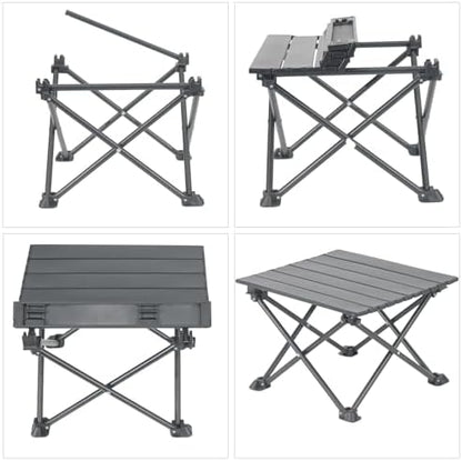 Wind Tour Roll-Up Camping Table, 4-Person Lightweight Portable Outdoor Table with Carry Bag for Picnics BBQ Travel (15.7”x13.7”x11” Black)