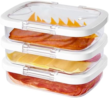 Felli Duo Loc Deli Meat Containers for Fridge with Airtight Lids, Stackable Refrigerator Organizer for Lunch Meat Storage Sandwich Ham Cheese Salami Sliced Turkey, Clear Tritan Box (Cold Cuts 3pk)