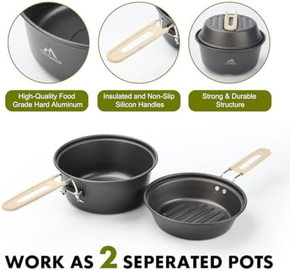 THTYBROS 27pcs Camping Cooking Set for 2-4 People, Portable Cookware Set with Kettle, Pots & Pans, Stainless Steel Utensils, Plates, Dishware for Backpacking, Picnic, Outdoor Adventures