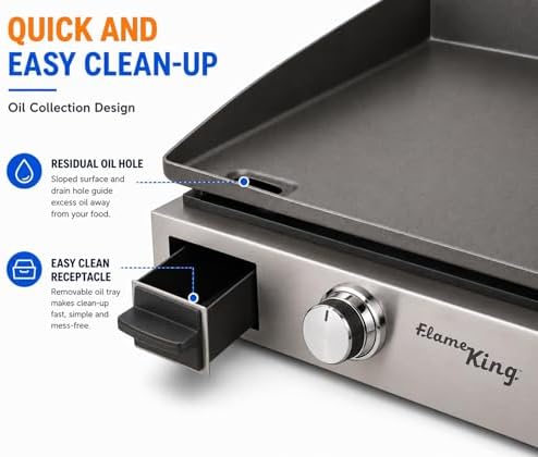 Flame King Flat Top Portable Propane Cast Iron Grill Griddle Tabletop for Outdoor Camping, Tailgating, Outdoor Cooking