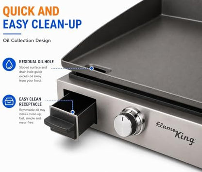 Flame King Flat Top Portable Propane Cast Iron Grill Griddle Tabletop for Outdoor Camping, Tailgating, Outdoor Cooking