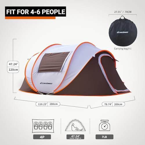 EchoSmile Instant Pop Up Camping Tent, 2/4/6 Person Easy Setup Tent