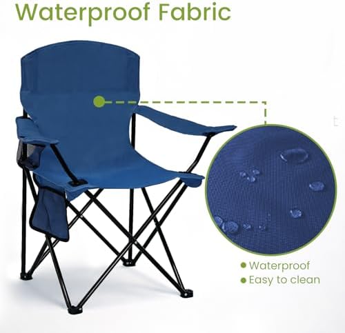 Camping Chair 2 Pack Portable Folding Chair, Supports 300lbs, Navy Blue