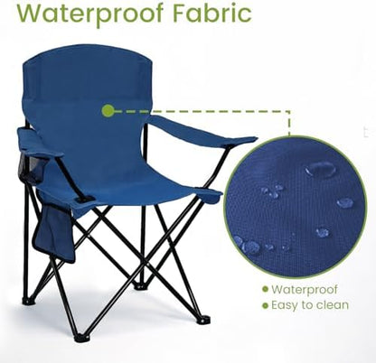 Camping Chair 2 Pack Portable Folding Chair, Supports 300lbs, Navy Blue