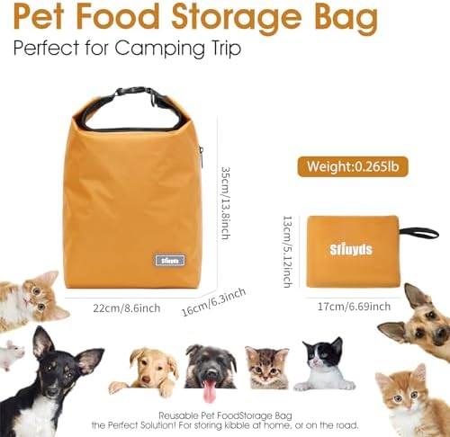Pet Food Storage Dog Food Travel Container with 2PCS Collapsible Dog Travel Bowls Waterproof Kibble Storage Bag (Yellow, Small)