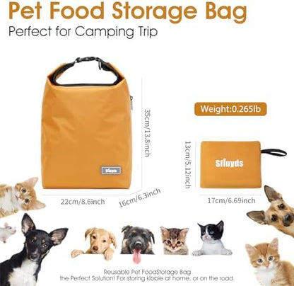 Pet Food Storage Dog Food Travel Container with 2PCS Collapsible Dog Travel Bowls Waterproof Kibble Storage Bag (Yellow, Small)
