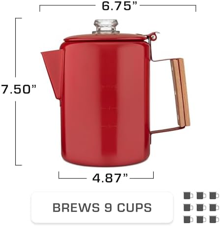 COLETTI Bozeman Color Series Percolator Coffee Pot — Camping Coffee Makers — Camping’s Favorite Percolator – NO Aluminum or Plastic (Red, 9 Cup)
