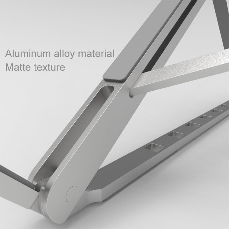 Aluminum Laptop Stand for Desk, Foldable Ventilated Cooling Notebook Stand, Adjustable Portable Laptop Holder, Compatible with 11" - 17.3" MacBook Pro Air, HP and Other laptops（Silver）