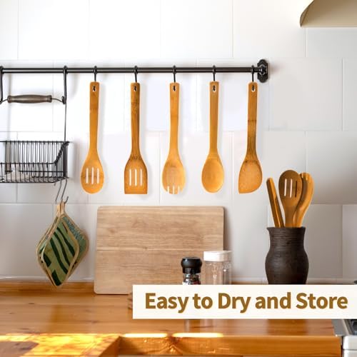 Eisinly 7-Piece Wooden Cooking Spoons,Durable Carbonized Bamboo Utensil Set