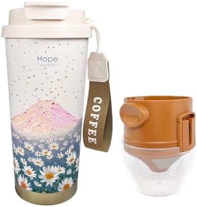17oz Camping Coffee Makers with Ceramic Coating,Camp Pour Over Coffee Maker Set,Double Wall Vacuum Leak-Proof Mug for Office School Party Camping,Tea Infuser Mug for Loose Leaf Tea (17oz Blue Hope)