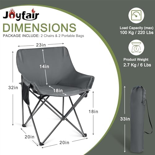 Joyfair Camping Lawn Chair for Adult, Outside Beach Chairs (2 Pack, Grey)